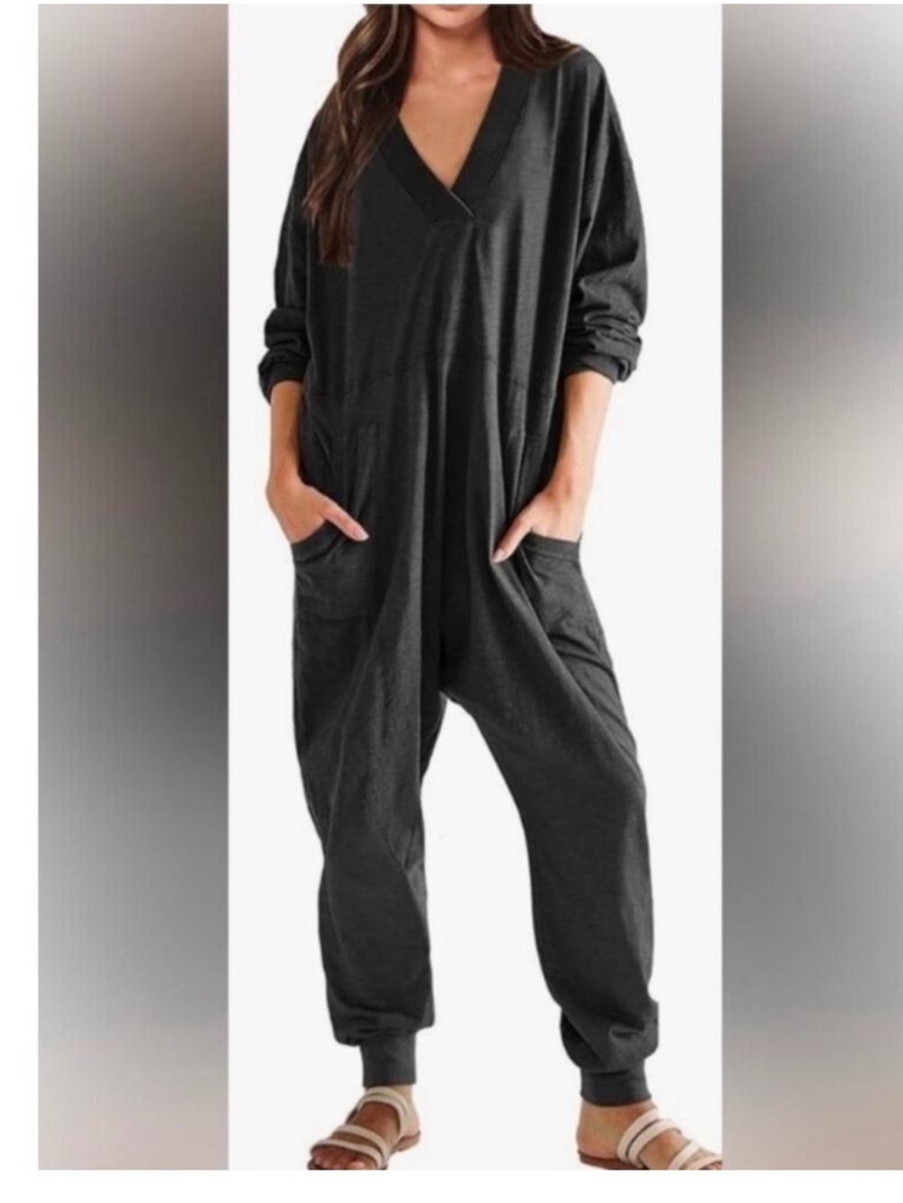 Free People Black Cotton Just Because V-Neck Onesie Jumpsuit, size small - Picture 4 of 13